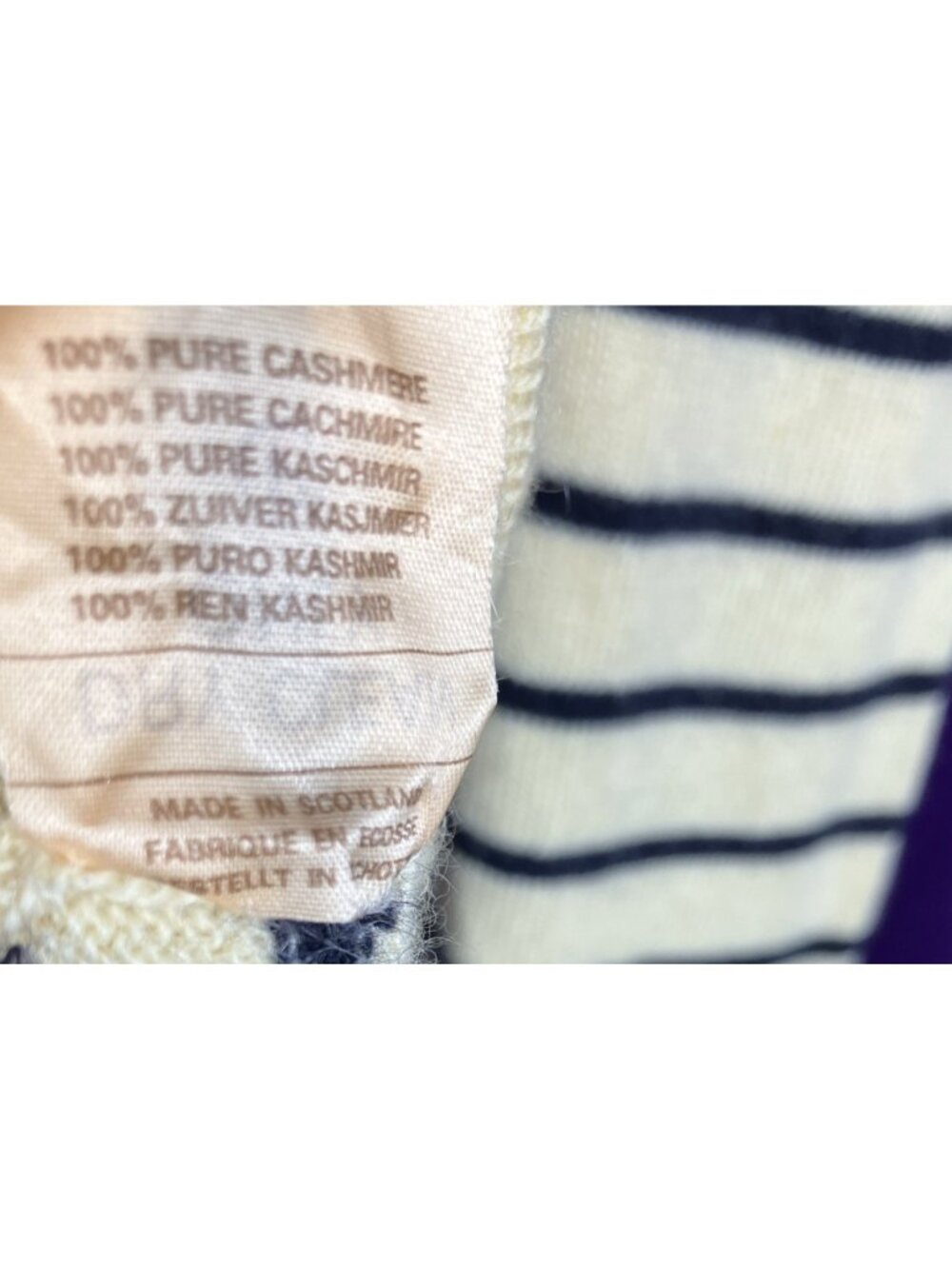 S M Vintage Chanel Cream & Black Breton Stripe Cashmere Cardigan Logo Buttons - Picture 5 of 8